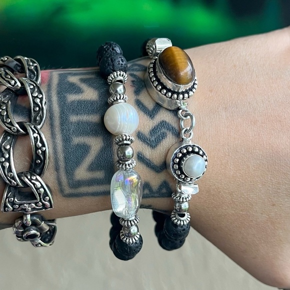 Genuine Gemstones bracelets set tiger eye , pearls & aura crystal quartz - Picture 8 of 13